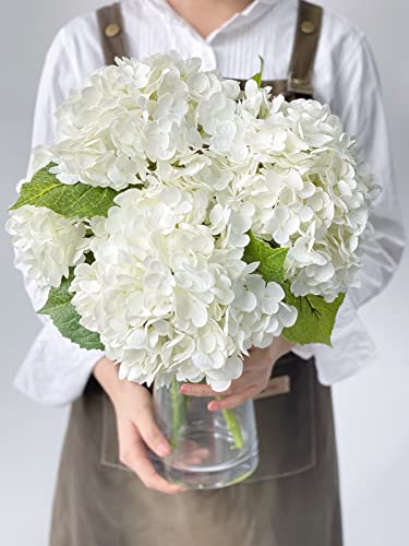 YalzoneMet 3PCS White Hydrangea Artificial Flowers,21inchs Real Touch Faux Hydrangea Flowers for Decoration,Wedding Centerpieces Fake Flowers for Tables Bride Bridesmaid Bouquet Party Home Garden