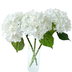 YalzoneMet 3PCS White Hydrangea Artificial Flowers,21inchs Real Touch Faux Hydrangea Flowers for Decoration,Wedding Centerpieces Fake Flowers for Tables Bride Bridesmaid Bouquet Party Home Garden