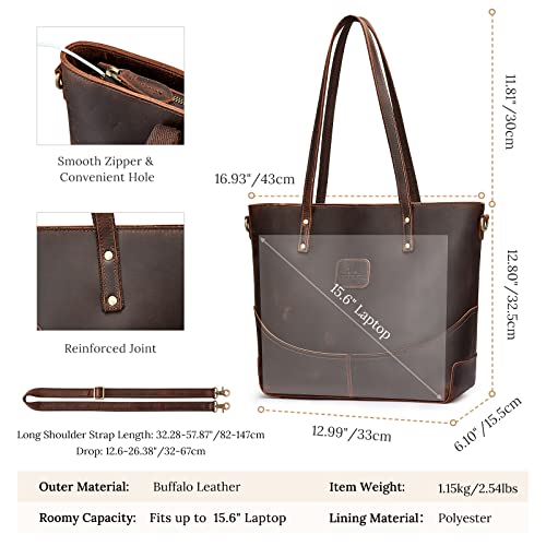 S-ZONE Genuine Leather Tote Bag for Women Large Crossbody Shoulder Work Purses and Handbags