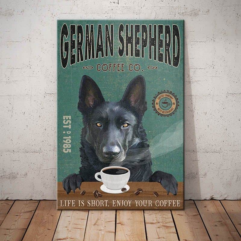 CCPARTON Metal Signs Black German Shepherd Dog Coffee Company Signs Vintage Signs Retro Aluminum Sign for Home Cafe Kitchen 8x12 Inches