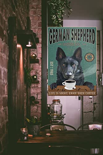 CCPARTON Metal Signs Black German Shepherd Dog Coffee Company Signs Vintage Signs Retro Aluminum Sign for Home Cafe Kitchen 8x12 Inches