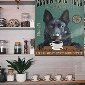 CCPARTON Metal Signs Black German Shepherd Dog Coffee Company Signs Vintage Signs Retro Aluminum Sign for Home Cafe Kitchen 8x12 Inches