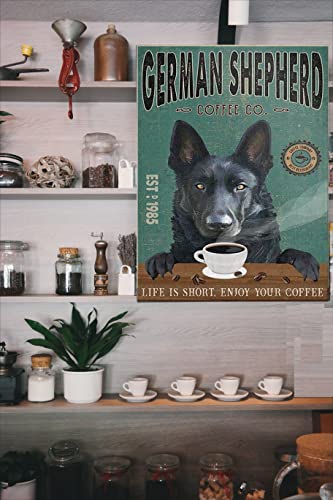 CCPARTON Metal Signs Black German Shepherd Dog Coffee Company Signs Vintage Signs Retro Aluminum Sign for Home Cafe Kitchen 8x12 Inches