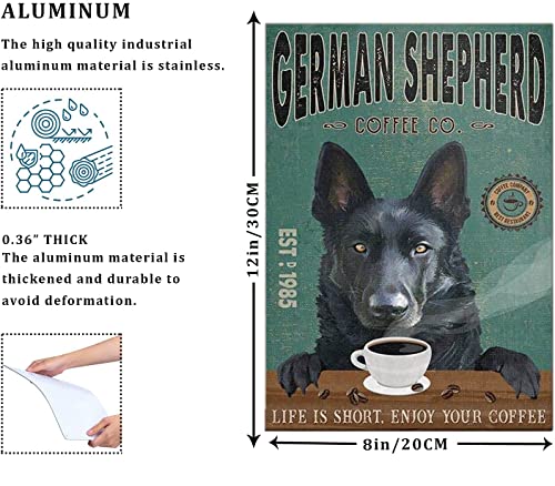 CCPARTON Metal Signs Black German Shepherd Dog Coffee Company Signs Vintage Signs Retro Aluminum Sign for Home Cafe Kitchen 8x12 Inches