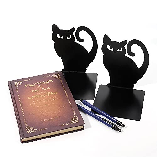 Hovico 1 Pair Bookends,Book Ends, Book Ends for Shelves, Heavy Duty Metal Black Bookend Support for Shelves Offices - Black Cat