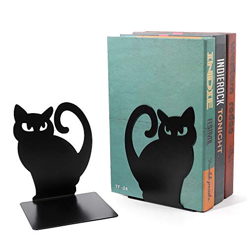 Hovico 1 Pair Bookends,Book Ends, Book Ends for Shelves, Heavy Duty Metal Black Bookend Support for Shelves Offices - Black Cat