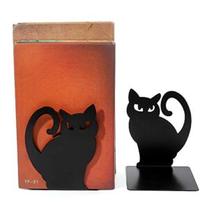 Hovico 1 Pair Bookends,Book Ends, Book Ends for Shelves, Heavy Duty Metal Black Bookend Support for Shelves Offices - Black Cat