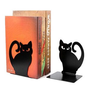 Hovico 1 Pair Bookends,Book Ends, Book Ends for Shelves, Heavy Duty Metal Black Bookend Support for Shelves Offices - Black Cat