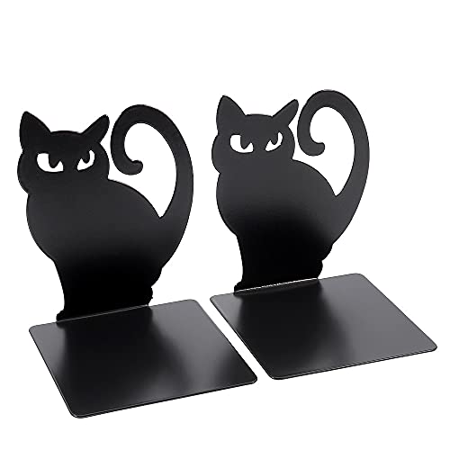 Hovico 1 Pair Bookends,Book Ends, Book Ends for Shelves, Heavy Duty Metal Black Bookend Support for Shelves Offices - Black Cat