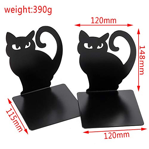 Hovico 1 Pair Bookends,Book Ends, Book Ends for Shelves, Heavy Duty Metal Black Bookend Support for Shelves Offices - Black Cat