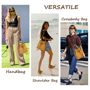 Hirooms Women Beach Bag Straw Woven Shoulder Bag Tote Bag Crossbody Bucket Handbags Summer Handmade Hobo Purse Bamboo Handle (Brown)