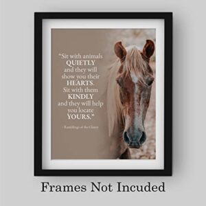 "Sit With Animals Quietly" Inspirational Wall Art Sign -8 x 10" Rustic Typographic Poster Print w/Horse Image-Ready to Frame. Home-Office-Country-Barn Decor. Perfect Gift for Vets & Horse Lovers!