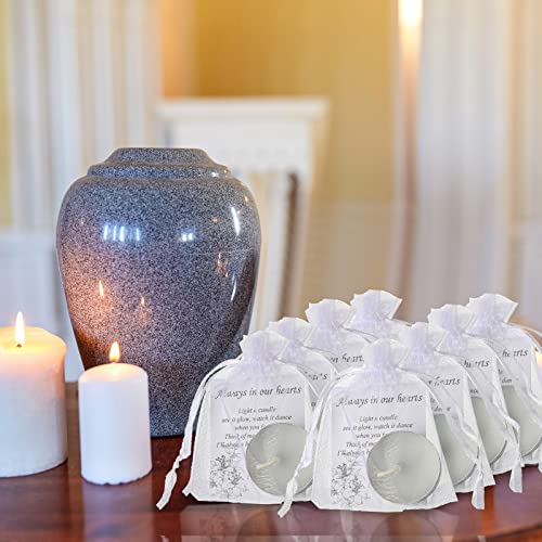 Coume 50 Set Funeral Favors Memorial Tealight Candles Unscented White Candles Funeral Gift Candles with Condolence Bereavement Cards and Organza Bags for Guest Furneral Party (Minimalist)