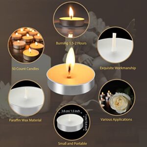 Coume 50 Set Funeral Favors Memorial Tealight Candles Unscented White Candles Funeral Gift Candles with Condolence Bereavement Cards and Organza Bags for Guest Furneral Party (Minimalist)