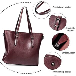 WIOLETA Large Leather Tote Bag for Women Vintage Top Handle Satchel Handbags Shoulder Tote Purse Crossbody Bag (Red)