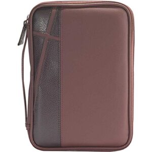 man of god two-tone brown cross faux leather men’s bible cover case, large
