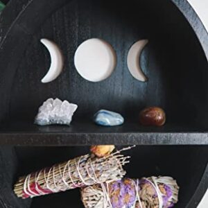 Kanley Crescent Moon Shelf for Crystals Stone, Essential Oil, Small Plant and Art - Wall, Room, and Gothic Witchy Decor - Moon Phase Rustic Boho Shelfs - Wooden Hanging Floating Shelves - (Black)