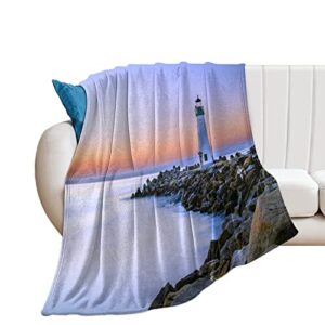 Ditooms Flannel Blanket, Luxury Lightweight Cozy Couch Bed Super Soft and Warm Plush Fleece Microfiber Throw Blanket Bed Blanket 50"x60", Lighthouse