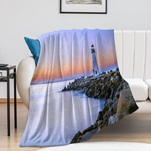 Ditooms Flannel Blanket, Luxury Lightweight Cozy Couch Bed Super Soft and Warm Plush Fleece Microfiber Throw Blanket Bed Blanket 50"x60", Lighthouse