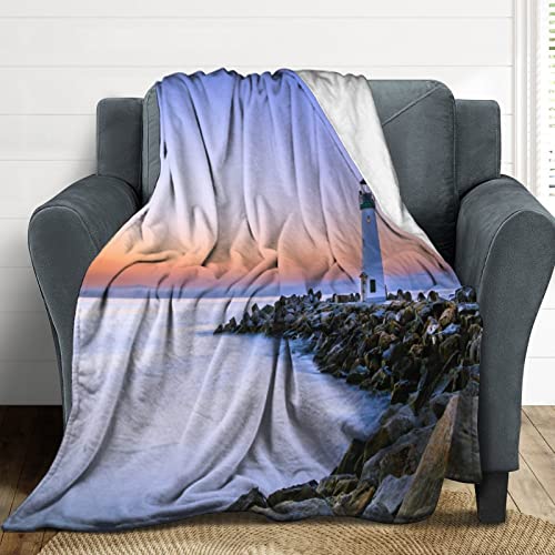 Ditooms Flannel Blanket, Luxury Lightweight Cozy Couch Bed Super Soft and Warm Plush Fleece Microfiber Throw Blanket Bed Blanket 50"x60", Lighthouse