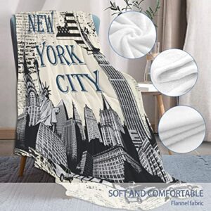 Bhaisajyaguru New York City Throw Blanket Retro New York Theme Decorative Soft Warm Cozy Flannel Plush Fleece Blankets for Bedding Sofa Couch Outdoor Traveling Camping 40"x30" for Pets