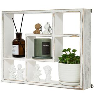 MyGift Wall Mounted Whitewashed Wood Collectible Display Cubby Shelf with 5 Compartments - Hang Vertical or Horizontal