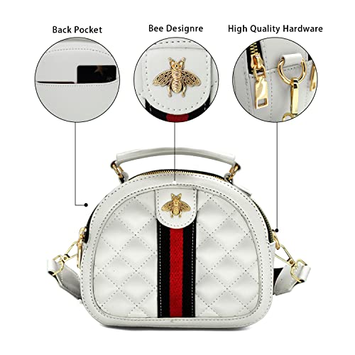 Beatfull Designer Bee Crossbody Bags for Women Stylish Round Quilted Shoulder Purse Small Leather Top Handle Cross Body Handbag