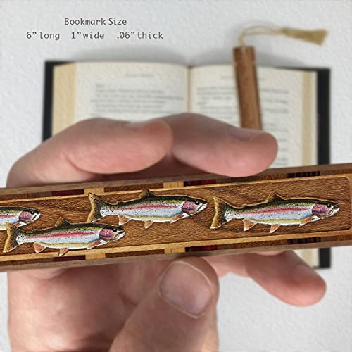 Rainbow Trout Fish Steelhead Salmon Engraved with Added Color Wooden Bookmark - Also Available with Personalization - Made in USA