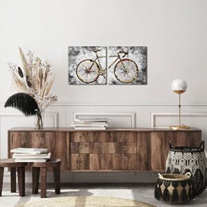 HOMEOART Rustic Bicycle Graffiti Wall Art Mountain Bike Painting Retro Bike Canvas Prints Framed Artwork Farmhouse Living Room Bedroom Decoration 12"x12"x2Pieces