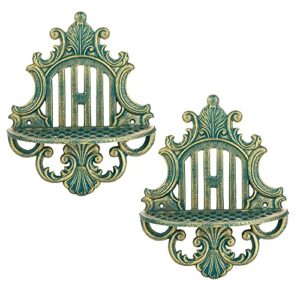 sungmor cast iron wall mounted floating shelves, set of 2 teal vintage wall hanging decor – victorian style metal wall shelves – display ledge storage rack for living room, bathroom, bedroom