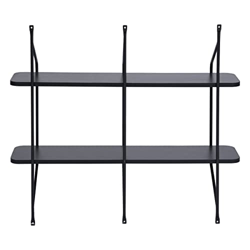 FurnitureR Floating Shelves Wall Mounted Storage Shelves, 2-Tier Wall Shelves Modern Hanging Shelves with Metal Frames, Decorative Display Rack Shelf for Living Room Bedroom, Black