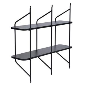 FurnitureR Floating Shelves Wall Mounted Storage Shelves, 2-Tier Wall Shelves Modern Hanging Shelves with Metal Frames, Decorative Display Rack Shelf for Living Room Bedroom, Black