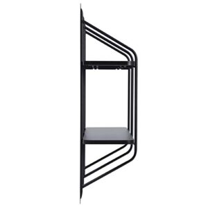 FurnitureR Floating Shelves Wall Mounted Storage Shelves, 2-Tier Wall Shelves Modern Hanging Shelves with Metal Frames, Decorative Display Rack Shelf for Living Room Bedroom, Black