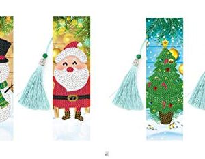 Christmas Bookmark Diamond Painting Kit - pigpigboss 4 Pack 5D Diamond Painting Art Crystal Rhinestones Snowman Bookmark Diamond Painting Set Christmas Tree Diamond Dot Bookmark Book Decor (21 x 6 cm)