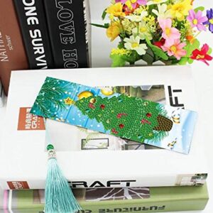 Christmas Bookmark Diamond Painting Kit - pigpigboss 4 Pack 5D Diamond Painting Art Crystal Rhinestones Snowman Bookmark Diamond Painting Set Christmas Tree Diamond Dot Bookmark Book Decor (21 x 6 cm)