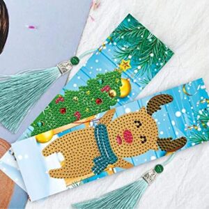 Christmas Bookmark Diamond Painting Kit - pigpigboss 4 Pack 5D Diamond Painting Art Crystal Rhinestones Snowman Bookmark Diamond Painting Set Christmas Tree Diamond Dot Bookmark Book Decor (21 x 6 cm)