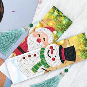 Christmas Bookmark Diamond Painting Kit - pigpigboss 4 Pack 5D Diamond Painting Art Crystal Rhinestones Snowman Bookmark Diamond Painting Set Christmas Tree Diamond Dot Bookmark Book Decor (21 x 6 cm)