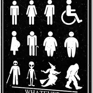 Garnamy Funny Restroom Sign Just Wash Your Hands Vintage Metal Signs Inclusive Bathroom Door Gender Sign for Toilet Home Hotel Wall Decor 8 x12 Inch, Black