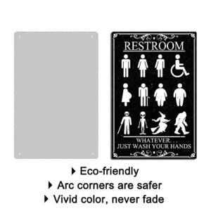 Garnamy Funny Restroom Sign Just Wash Your Hands Vintage Metal Signs Inclusive Bathroom Door Gender Sign for Toilet Home Hotel Wall Decor 8 x12 Inch, Black