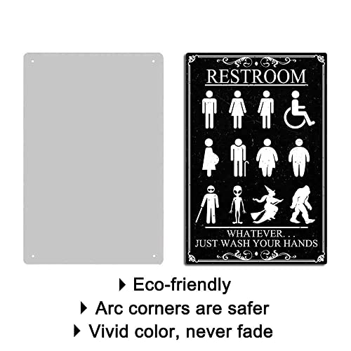 Garnamy Funny Restroom Sign Just Wash Your Hands Vintage Metal Signs Inclusive Bathroom Door Gender Sign for Toilet Home Hotel Wall Decor 8 x12 Inch, Black