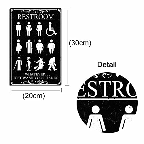 Garnamy Funny Restroom Sign Just Wash Your Hands Vintage Metal Signs Inclusive Bathroom Door Gender Sign for Toilet Home Hotel Wall Decor 8 x12 Inch, Black