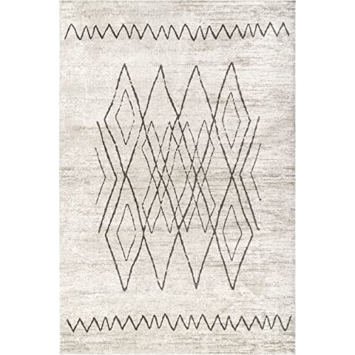 nuLOOM Miriam Machine Washable Geometric Diamond Area Rug, 8' x 10', Beige