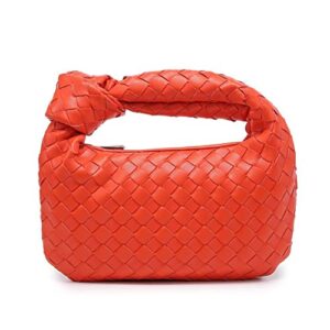 women shoulder bags, cute hobo tote handbag mini clutch purse leather woven handbag dumpling shoulder bag with zipper closure
