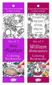 re-marks shakespeare and jane austen colormarks gift set – includes 10 coloring bookmarks