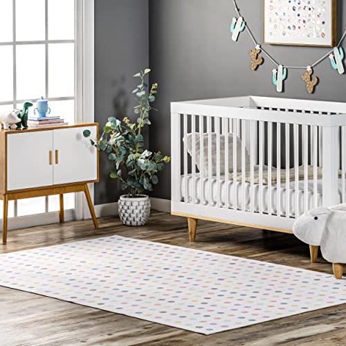 nuLOOM Larissa Machine Washable Kids Polka Dot Area Rug, 4' x 6', Ivory