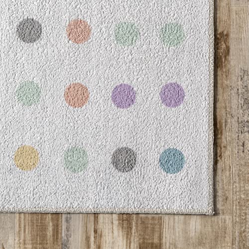 nuLOOM Larissa Machine Washable Kids Polka Dot Area Rug, 4' x 6', Ivory