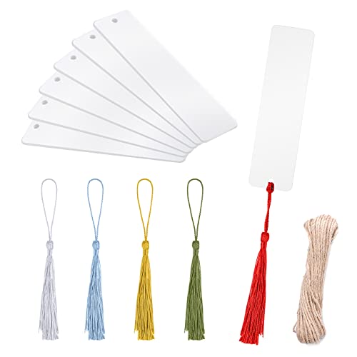 SAVITA 15pcs Acrylic Bookmark, Plastic Transparent Bookmark, Clear Bookmark Blank Bookmarks Crafts with Tassels Hemp Rope for DIY Project Decoration (5 Colors)