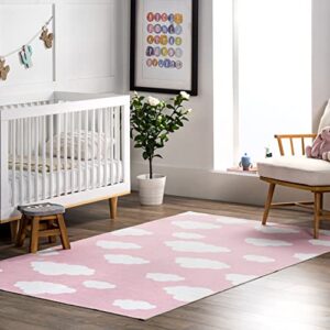 nuloom lilia machine washable kids cloud area rug, 5′ x 8′, pink