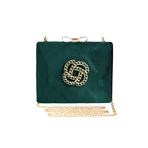 Mulian LilY Green Velvet Evening Bags For Women With Closure Rhinestone Crystal Embellished Clutch Purse For Party Wedding M453