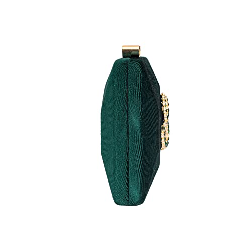 Mulian LilY Green Velvet Evening Bags For Women With Closure Rhinestone Crystal Embellished Clutch Purse For Party Wedding M453